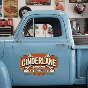 Personalized Wrench and Text Decal for Truck Door with Vintage Automotive Design sticker 14419