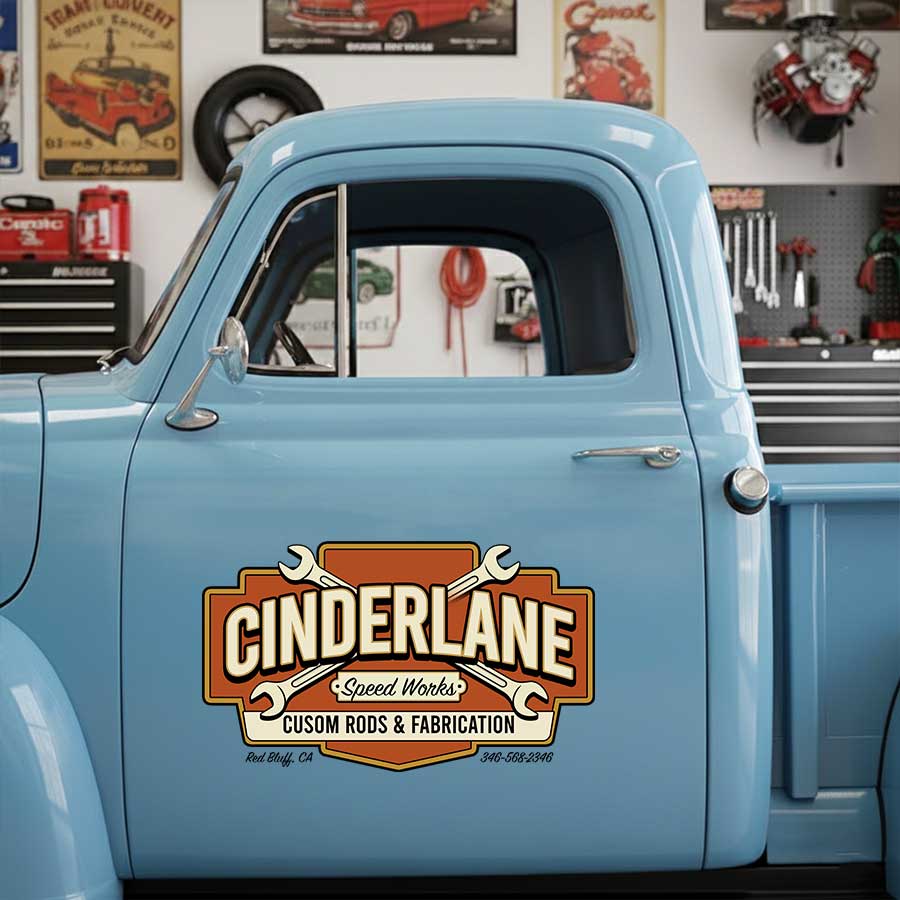 Personalized Wrench and Text Decal for Truck Door with Vintage Automotive Design sticker 14419