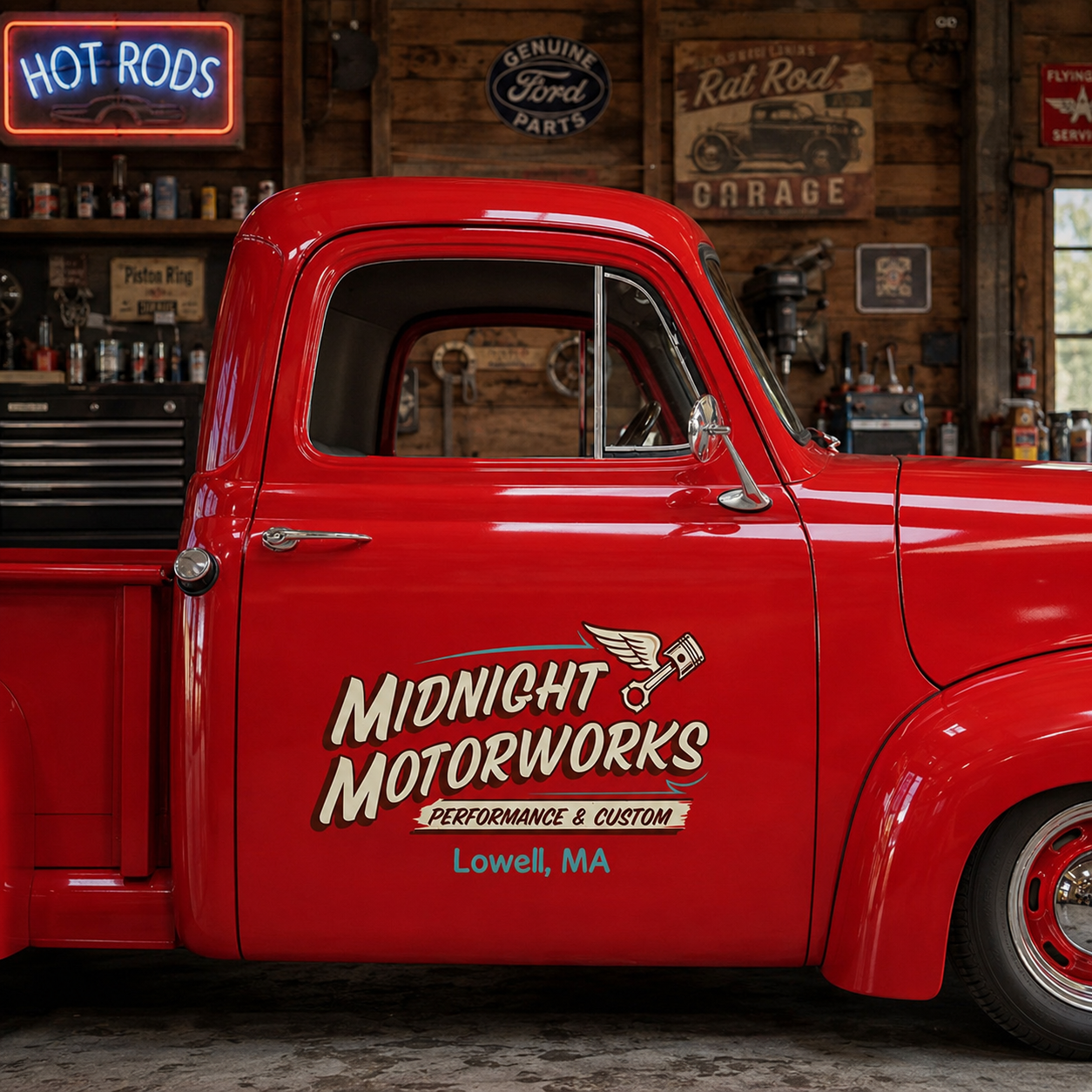 Personalized Wing and Piston Decal for Truck Door with Vintage Automotive Design sticker 14421 - Image 2