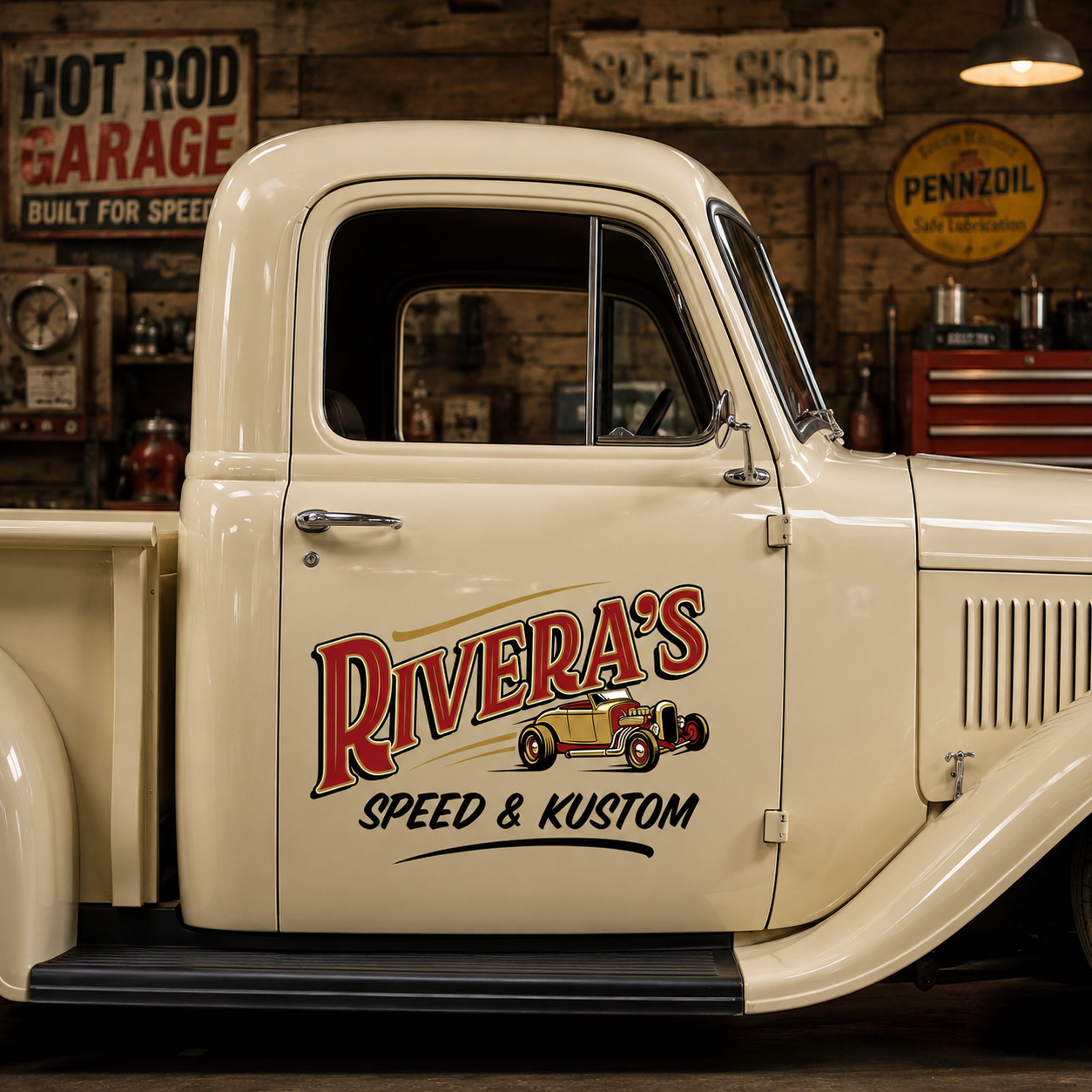 Personalized Vintage Hot Rod Car Decal for Truck Door with Vintage Automotive Design sticker 14422 - Image 2