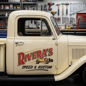 Personalized Vintage Hot Rod Car Decal for Truck Door with Vintage Automotive Design sticker 14422