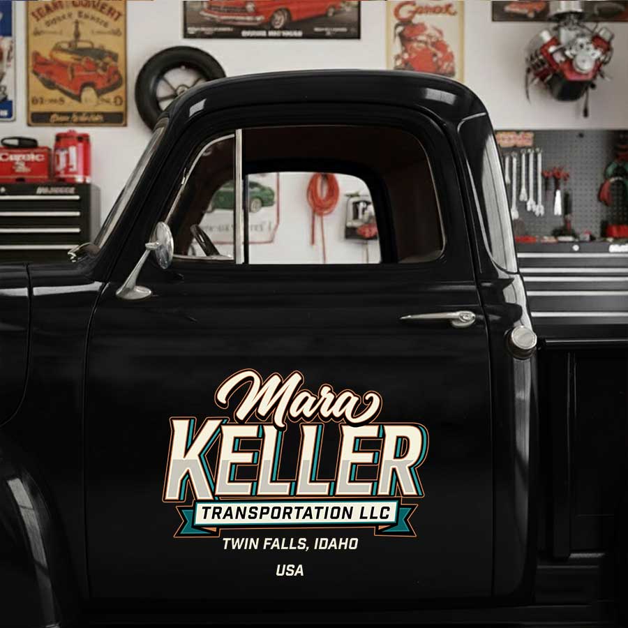 Personalized Bold Text and Vintage Style Decal for Truck Door with Vintage Automotive Design sticker 14423