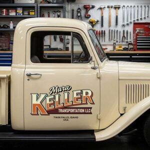 Personalized Lettering and Transportation Theme Decal for Truck Door with Vintage Automotive Design sticker 14424