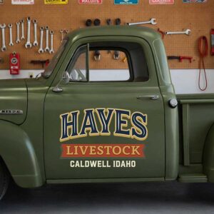 Personalized Text Decal for Truck Door with Vintage Automotive Design sticker 14426