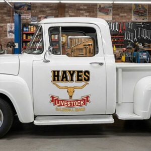 Personalized Longhorn Skull and Banner Decal for Truck Door with Vintage Ranch Design sticker 14427