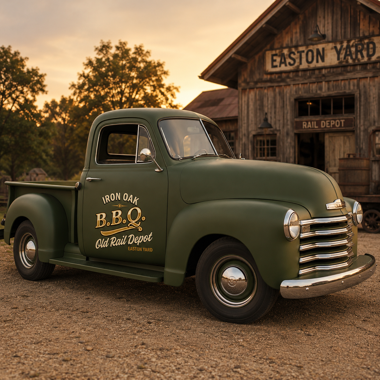 Personalized Text and Bbq Theme Decal for Truck Door with Vintage Automotive Design sticker 14430 - Image 2