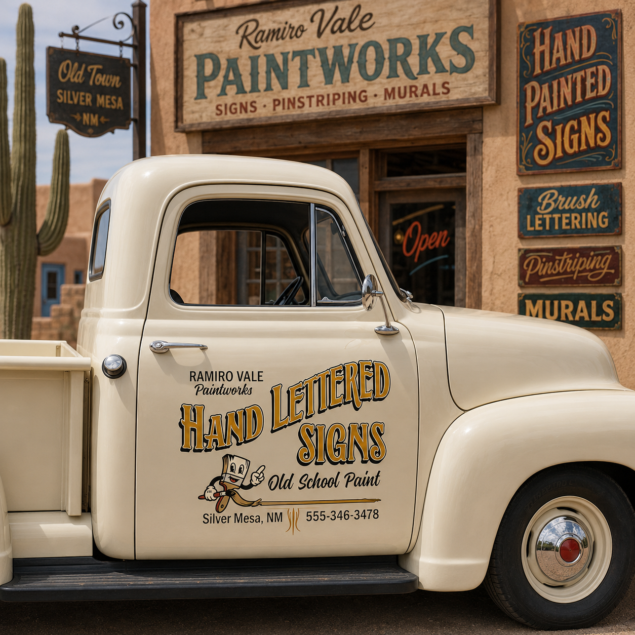 Personalized Cartoon Paintbrush and Hand Lettering Decal for Truck Door with Vintage Automotive Design sticker 14432 - Image 2
