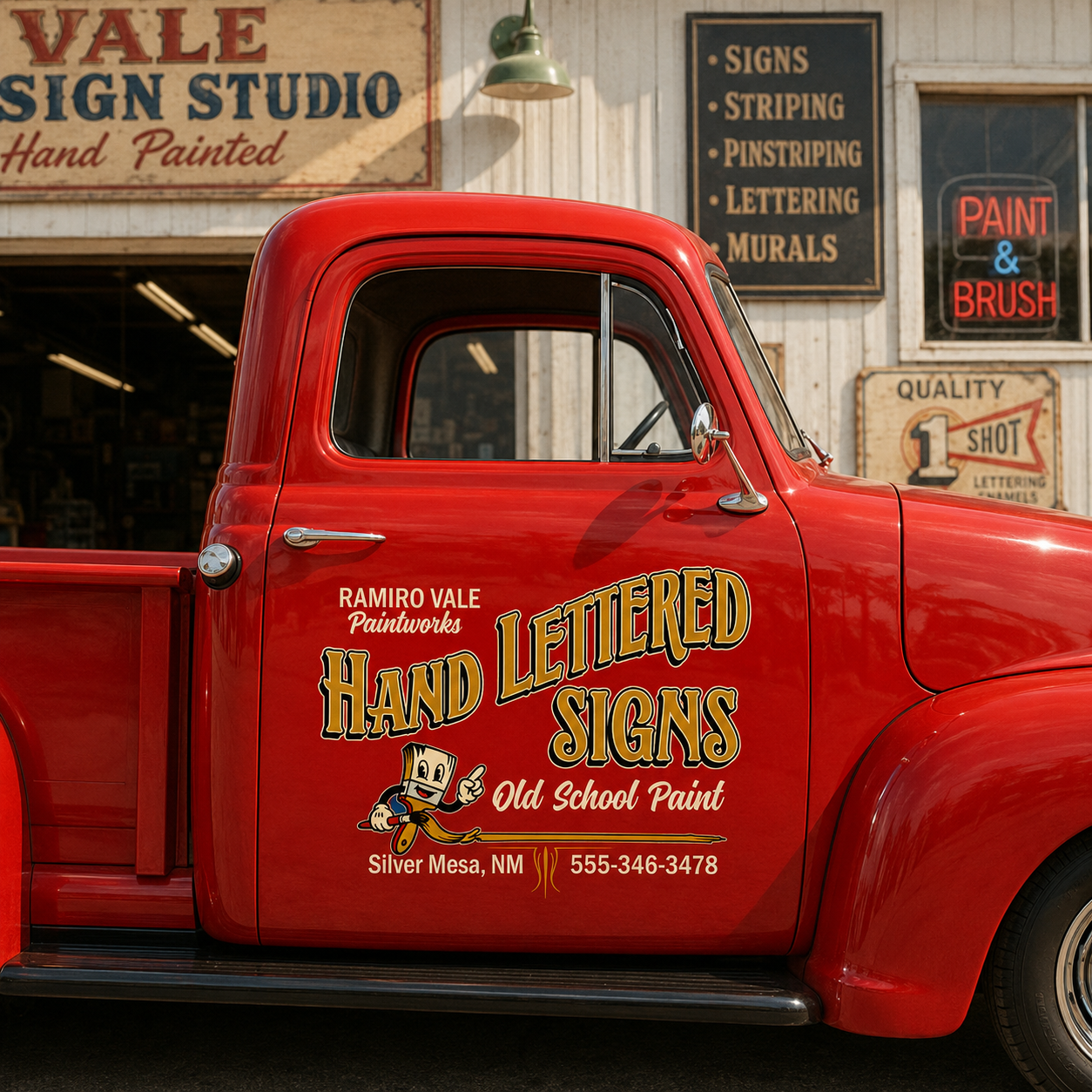 Personalized Cartoon Paintbrush and Hand Lettering Decal for Truck Door with Vintage Automotive Design sticker 14432 - Image 3