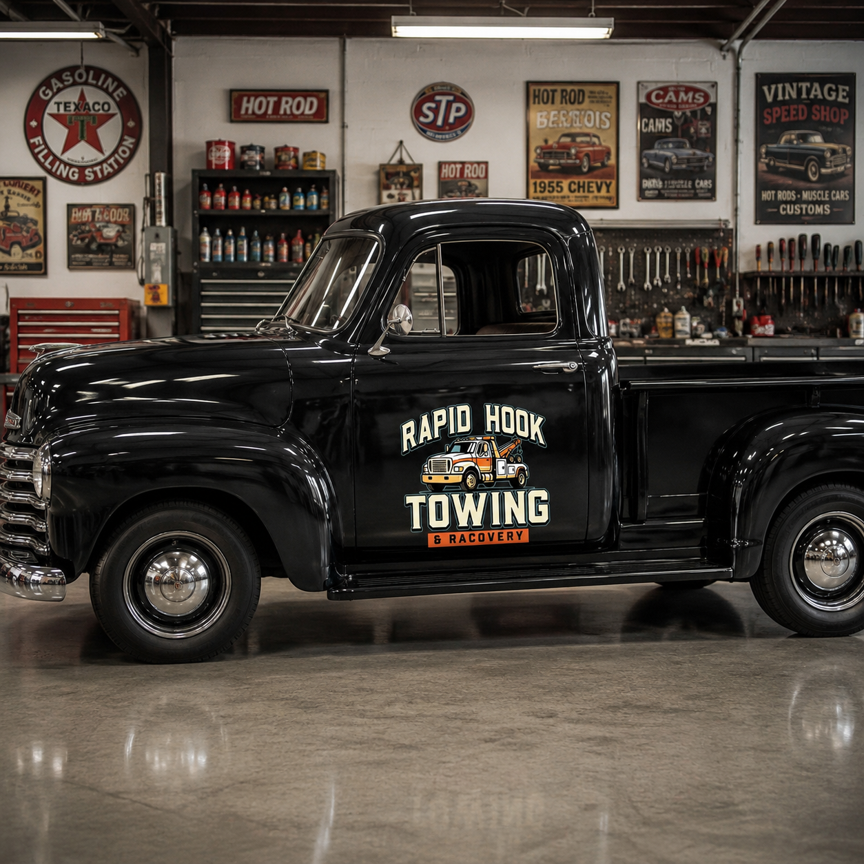 Personalized Tow Truck and Bold Lettering Decal for Truck Door with Vintage Automotive Design sticker 14434 - Image 2