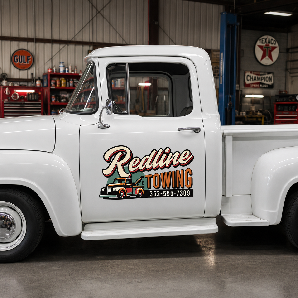 Personalized Tow Truck and Bold Lettering Decal for Truck Door with Vintage Automotive Design sticker 14441 - Image 2