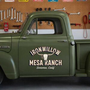 Personalized Cow Skull and Horns Decal for Truck Door with Western Vintage Design sticker 14442