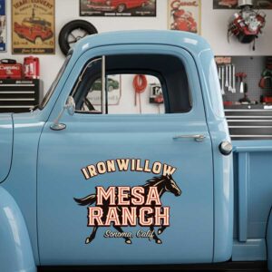 Personalized Horse and Bold Text Decal for Truck Door with Western Vintage Design sticker 14443