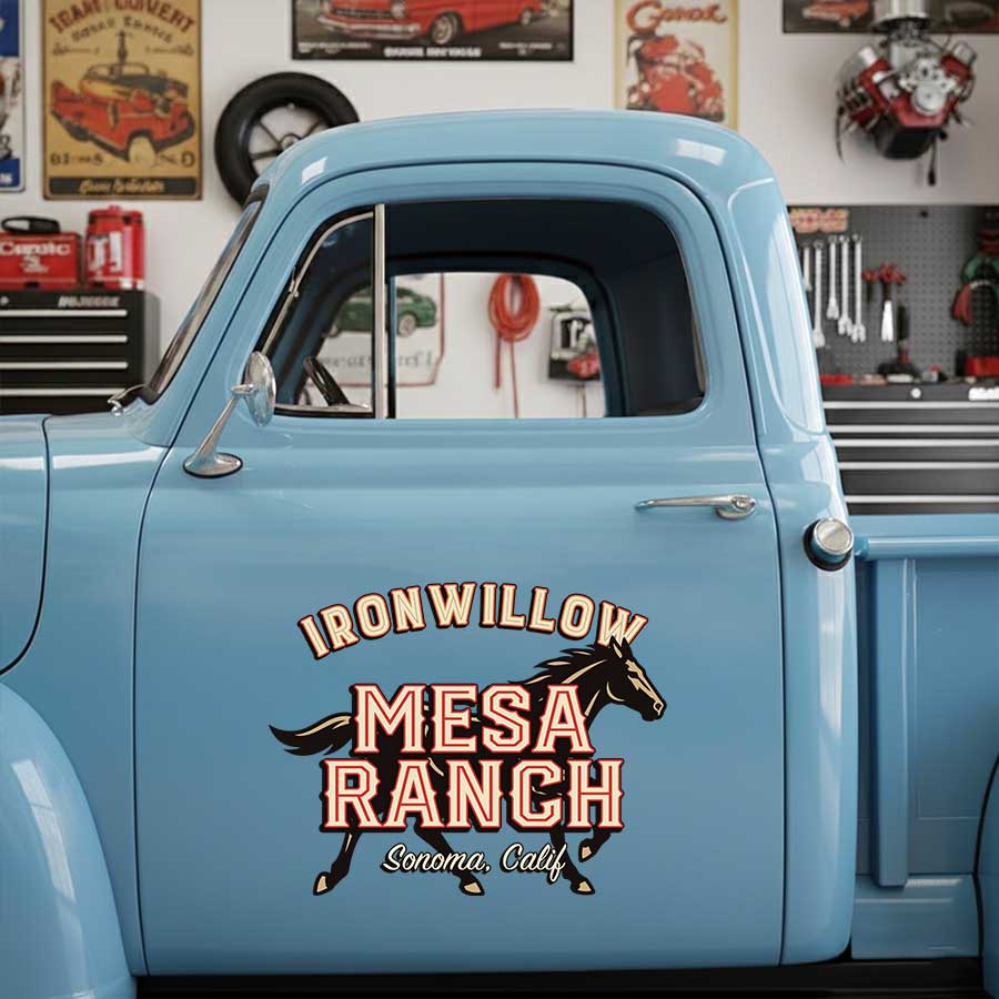 Personalized Horse and Bold Text Decal for Truck Door with Western Vintage Design sticker 14443