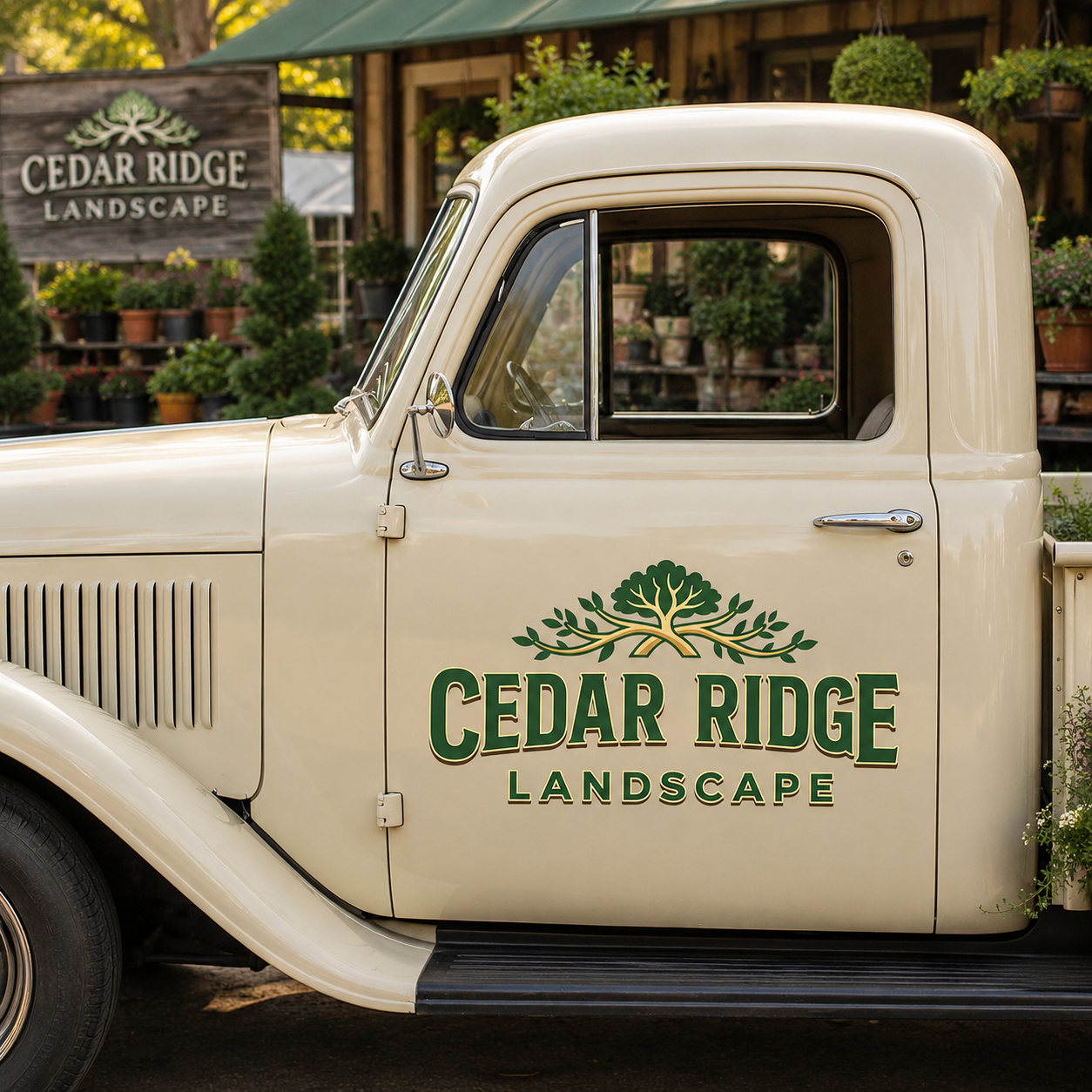 Personalized Tree and Landscape Decal for Truck Door with Vintage Automotive Design sticker 14444 - Image 2