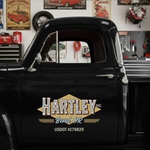 Personalized Typography and Geometric Shape Decal for Truck Door with Vintage Automotive Design sticker 14449