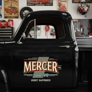 Personalized Vintage Lettering and Decorative Lines Decal for Truck Door with Vintage Automotive Design sticker 14451