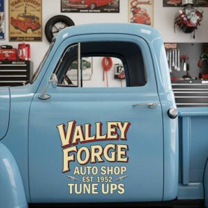 Personalized Text and Spark Plug Decal for Truck Door with Vintage Automotive Design sticker 14454