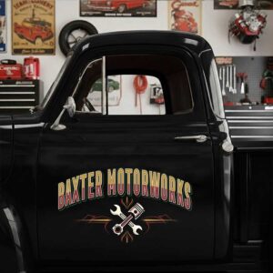 Personalized Wrench and Piston Decal for Truck Door with Vintage Automotive Design sticker 14456