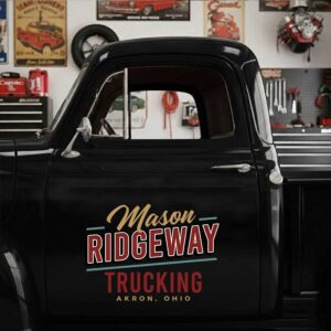 Personalized Text Decal for Truck Door with Vintage Automotive Design sticker 14462