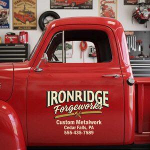 Personalized Crossed Hammers and Bold Lettering Decal for Truck Door with Vintage Automotive Design sticker 14466
