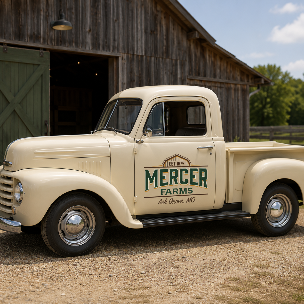 Personalized Barn and Text Decal for Truck Door with Vintage Agricultural Design sticker 14469 - Image 2
