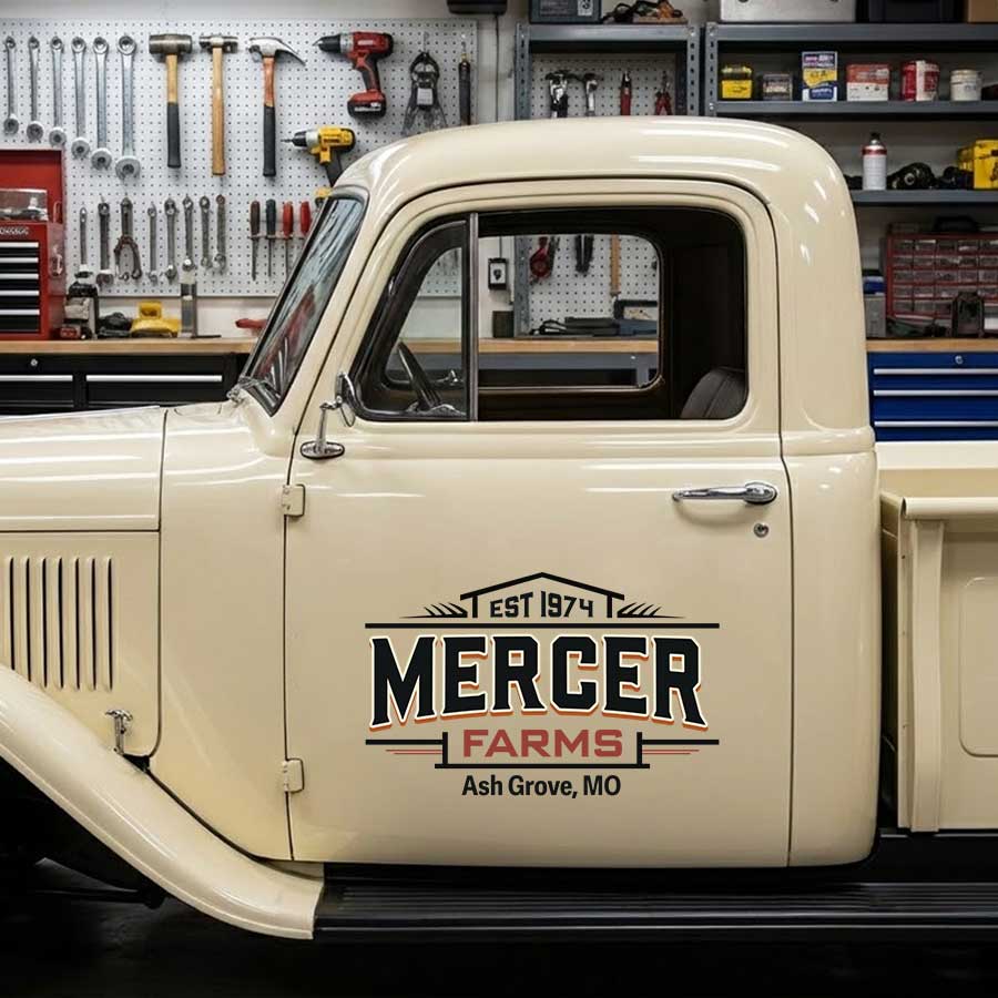 Personalized Roofline and Text Decal for Truck Door with Vintage Automotive Design sticker 14471