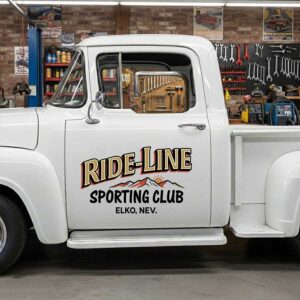 Personalized Mountain Range and Sun Decal for Truck Door with Vintage Automotive Design sticker 14474
