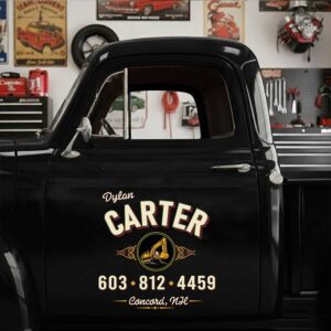 Personalized Excavator and Ornamental Accents Decal for Truck Door with Vintage Automotive Design sticker 14477