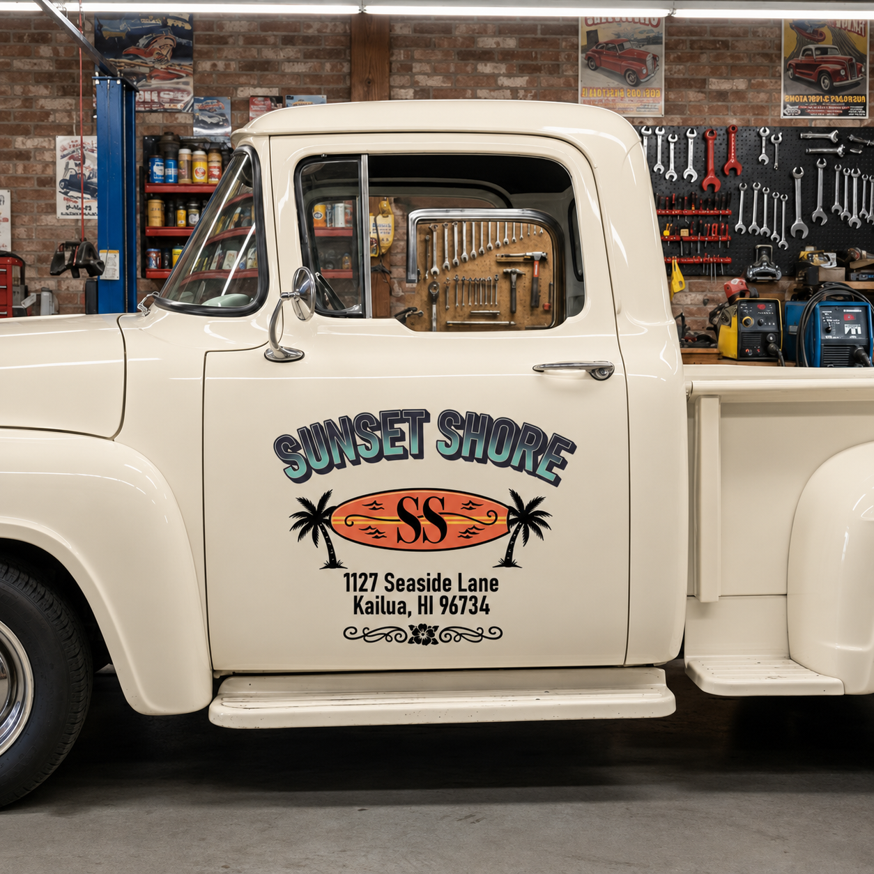 Personalized Surfboard and Palm Trees Decal for Truck Door with Beach Lifestyle Design sticker 14478 - Image 2