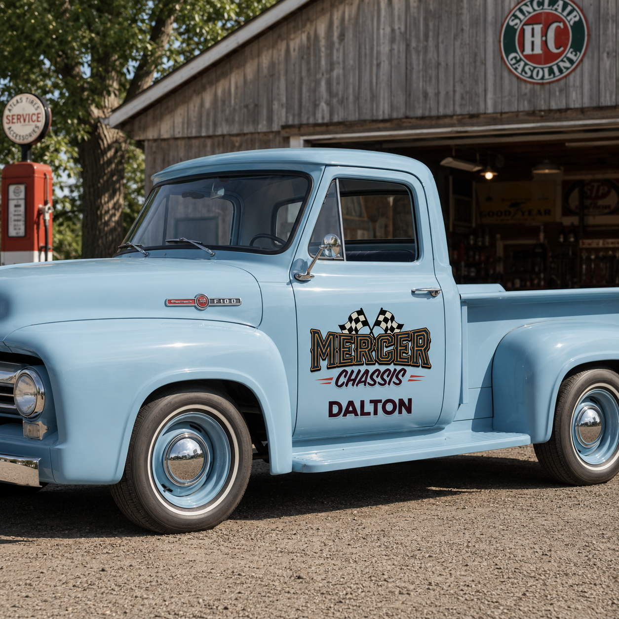Personalized Checkered Flag and Bold Lettering Decal for Truck Door with Vintage Automotive Design sticker 14479 - Image 3