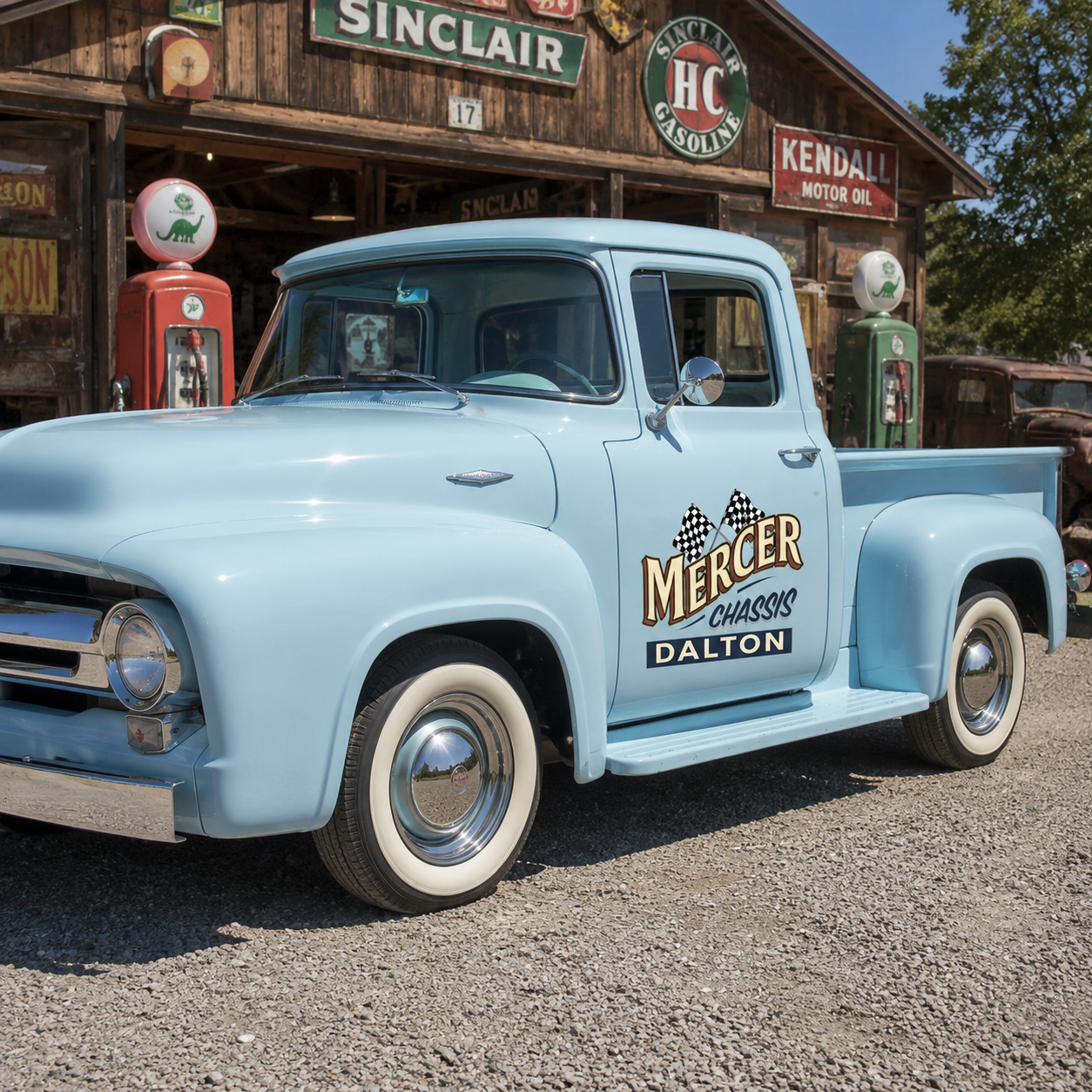 Personalized Checkered Flag and Bold Text Decal for Truck Door with Vintage Automotive Design sticker 14480 - Image 2