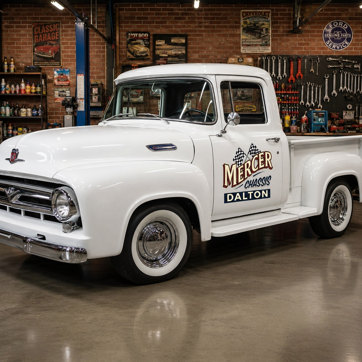 Personalized Checkered Flag and Bold Text Decal for Truck Door with Vintage Automotive Design sticker 14480 - Image 3