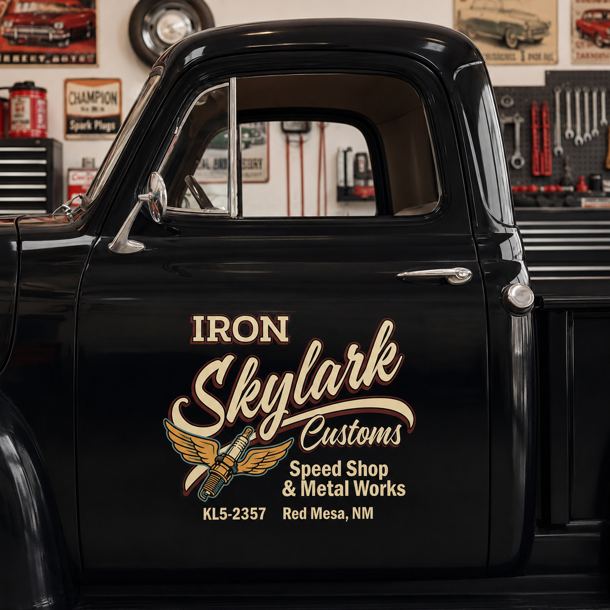 Personalized Wrench and Wings Decal for Truck Door with Vintage Automotive Design sticker 14484 - Image 2