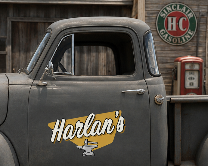 Personalized Anvil and Bold Lettering Decal for Truck Door with Vintage Automotive Design sticker 14489 - Image 2