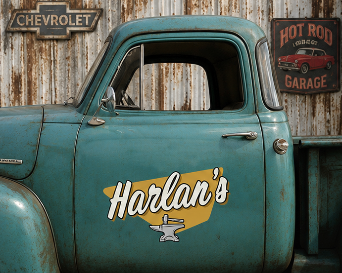 Personalized Anvil and Bold Lettering Decal for Truck Door with Vintage Automotive Design sticker 14489 - Image 3
