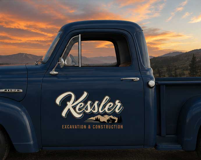 Personalized Mountains and Excavator Decal for Truck Door with Vintage Automotive Design sticker 14491 - Image 2