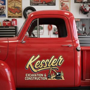 Personalized Excavator and Construction Site Decal for Truck Door with Construction Themed Design sticker 14493