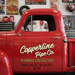 Personalized Text and Vintage Truck Decal for Truck Door with Vintage Automotive Design sticker 14503