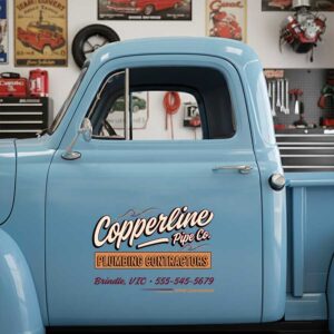 Personalized Stylized Text and Wave Underline Decal for Truck Door with Vintage Automotive Design sticker 14504