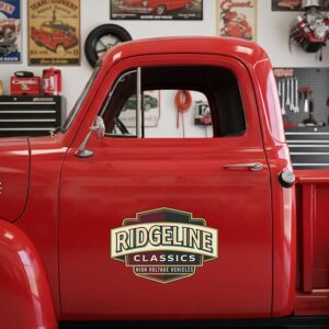 Personalized Shield and Bold Text Decal for Truck Door with Vintage Automotive Design sticker 14512