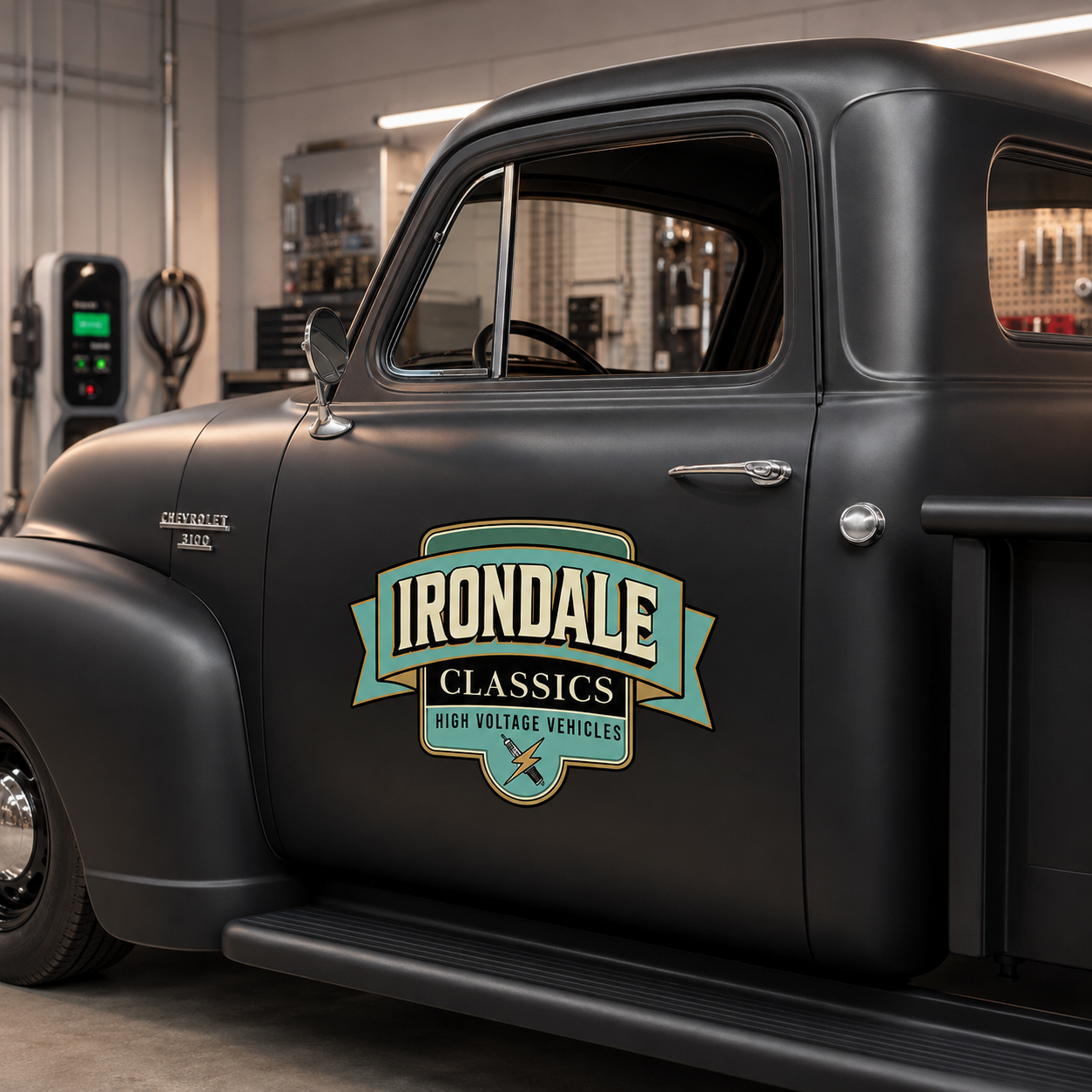 Personalized Lightning Bolt and Banner Decal for Truck Door with Vintage Automotive Design sticker 14513 - Image 4