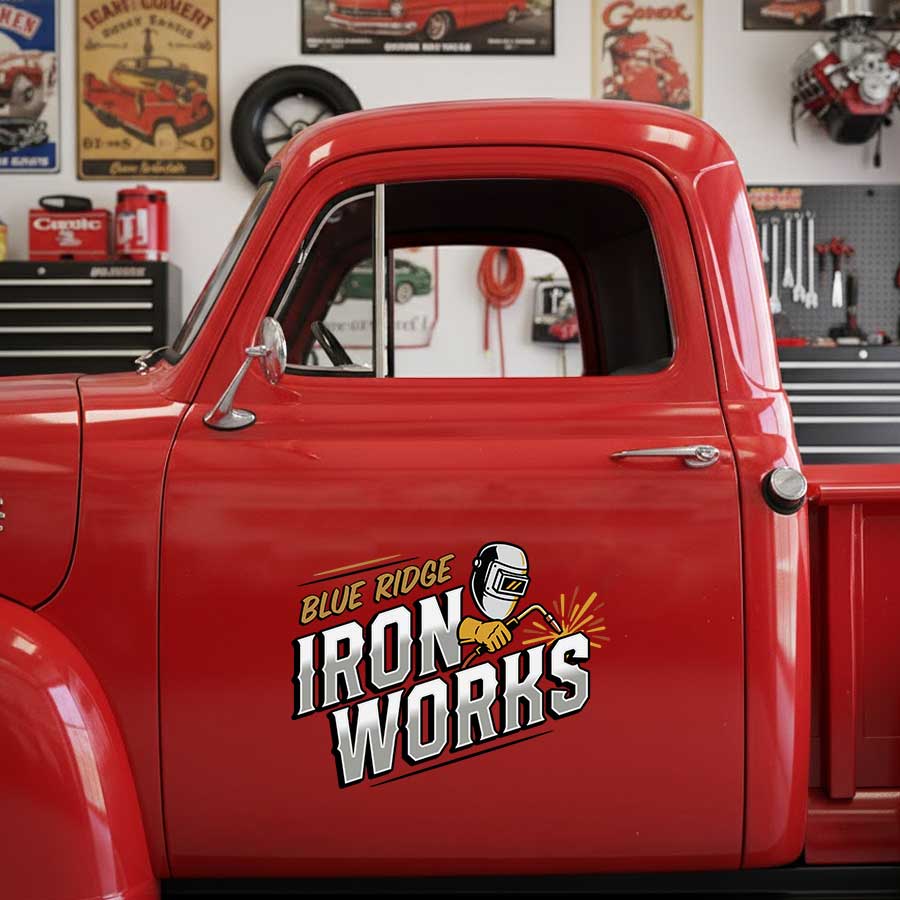 Personalized Welding Helmet and Sparks Decal for Truck Door with Vintage Automotive Design sticker 14517