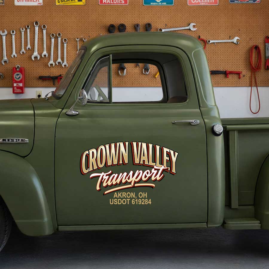 Personalized Vintage Text Decal for Truck Door with Vintage Automotive Design sticker 14520