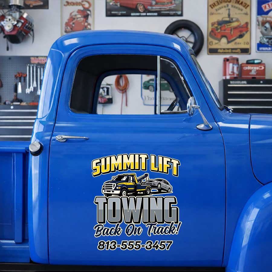 Personalized Tow Truck and Vehicle Decal for Truck Door with Bold Automotive Design sticker 14522