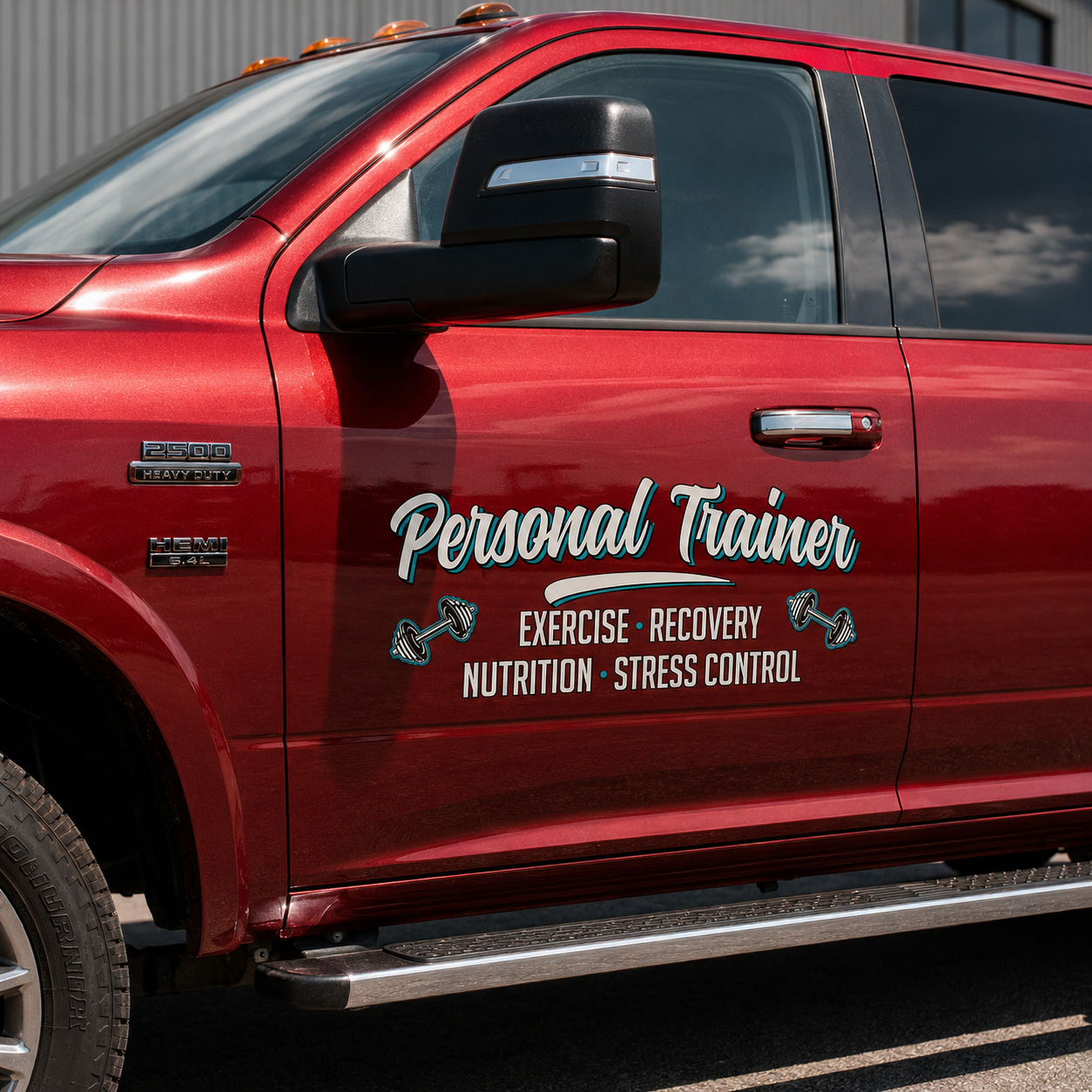 Personalized Dumbbell and Text Decal for Truck Door with Fitness Branding Design sticker 14525 - Image 3
