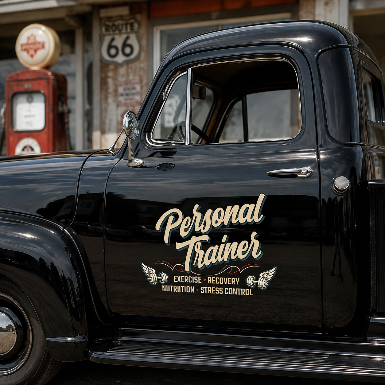 Personalized Dumbbell and Wings Decal for Truck Door with Vintage Automotive Design sticker 14526 - Image 2