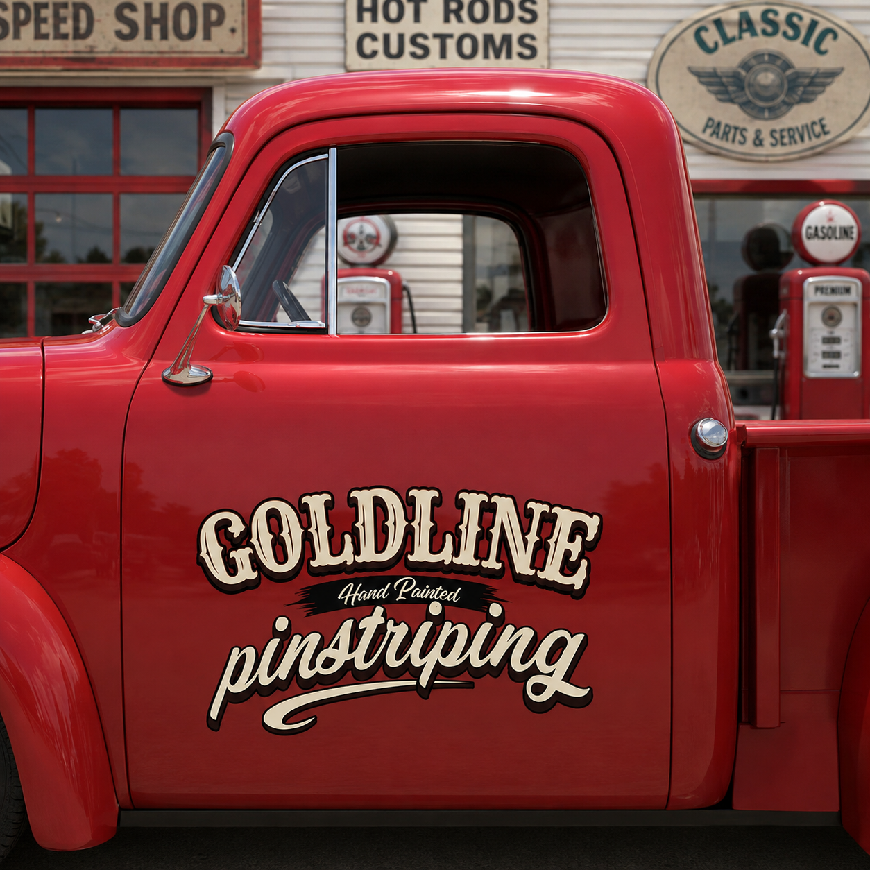 Personalized Text and Pinstriping Decal for Truck Door with Vintage Automotive Design sticker 14527 - Image 2
