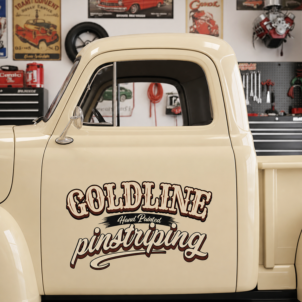 Personalized Text and Pinstriping Decal for Truck Door with Vintage Automotive Design sticker 14527 - Image 3