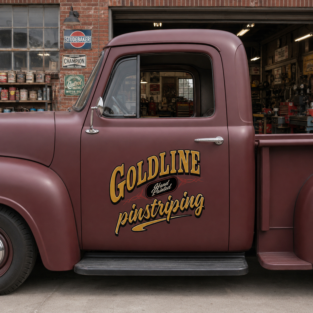 Personalized Pinstriping and Stylized Text Decal for Truck Door with Vintage Automotive Design sticker 14528 - Image 2