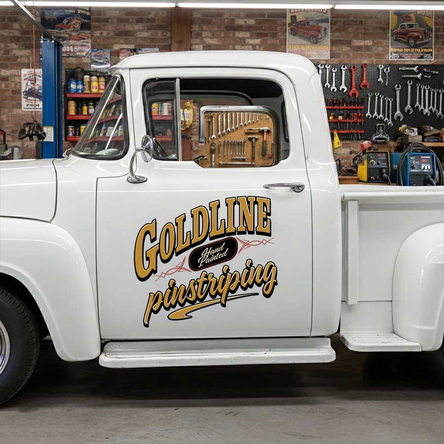 Personalized Pinstriping and Stylized Text Decal for Truck Door with Vintage Automotive Design sticker 14528